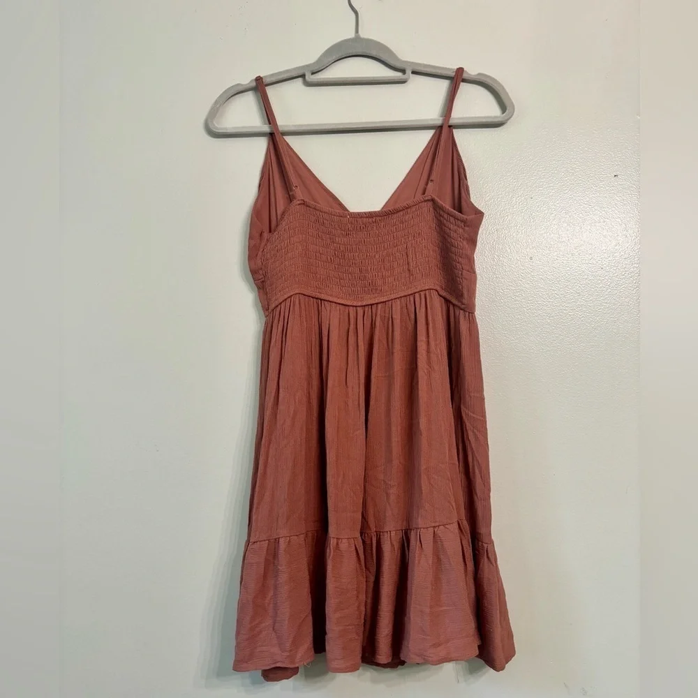 Aeropostale dark terra-cotta Button-Front Midi Dress, Babydoll, Smocking - Picture 5 of 6